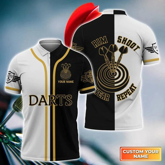 Customized Darts Polo Shirt, Darts Aim Shoot Swear Repeat, Personalized Name Polo Shirt For Men - Perfect Gift For Darts Lovers, Darts Players - Amzanimalsgift