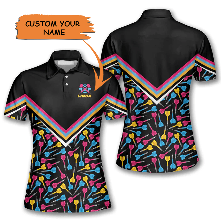 Customized Darts Polo Shirt, Darts Arrow Pattern, Personalized Name Polo Shirt For Women - Perfect Gift For Darts Lovers, Darts Players - Amzanimalsgift