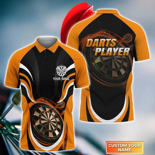 Customized Darts Polo Shirt, Darts Black Orange Polo Shirt , Personalized Name Polo Shirt For Men - Perfect Gift For Darts Lovers, Darts Players - Amzanimalsgift