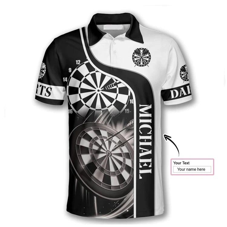 Customized Darts Polo Shirt, Darts Black White Emblem, Personalized Name Polo Shirt For Men - Perfect Gift For Darts Lovers, Darts Players - Amzanimalsgift