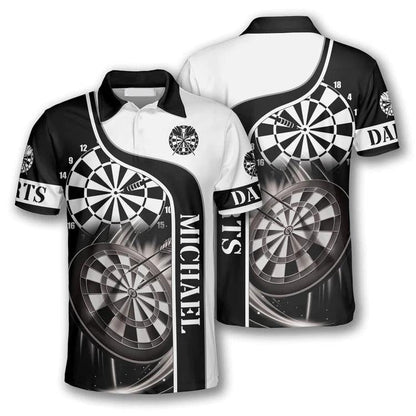 Customized Darts Polo Shirt, Darts Black White Emblem, Personalized Name Polo Shirt For Men - Perfect Gift For Darts Lovers, Darts Players - Amzanimalsgift