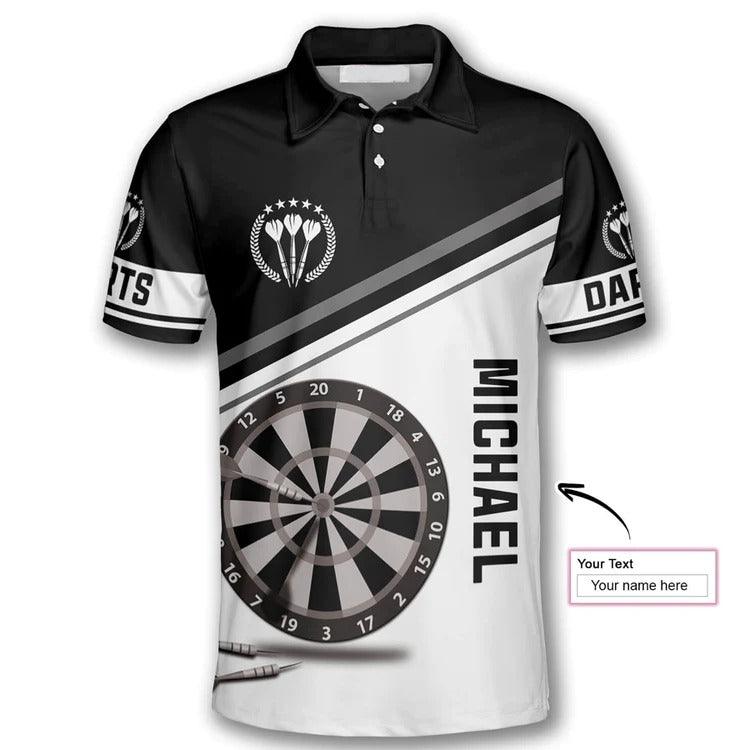 Customized Darts Polo Shirt, Darts Black White Stars Emblem, Personalized Name Polo Shirt For Men - Perfect Gift For Darts Lovers, Darts Players - Amzanimalsgift