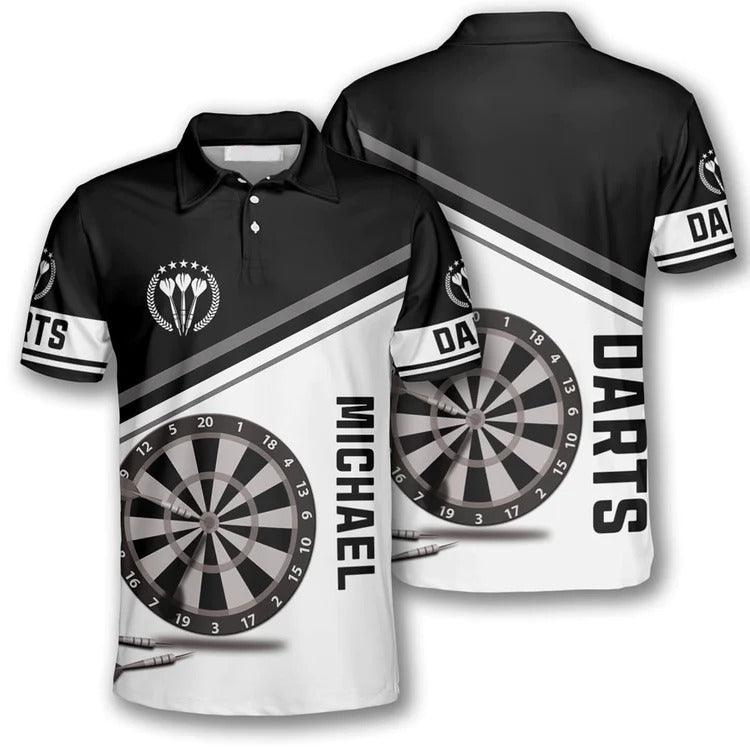Customized Darts Polo Shirt, Darts Black White Stars Emblem, Personalized Name Polo Shirt For Men - Perfect Gift For Darts Lovers, Darts Players - Amzanimalsgift