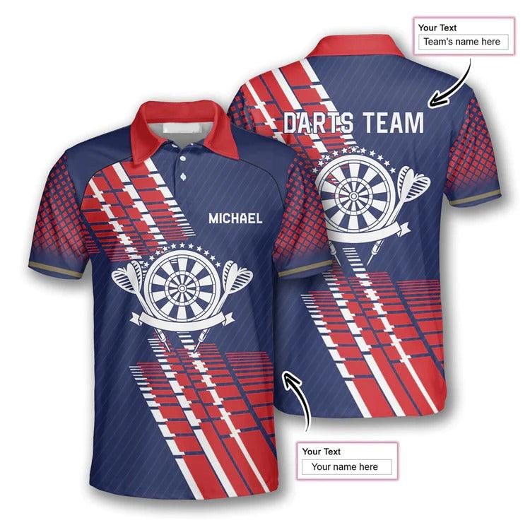 Customized Darts Polo Shirt, Darts Blue Red Team Polo Shirt, Personalized Name Polo Shirt For Men - Perfect Gift For Darts Lovers, Darts Players - Amzanimalsgift