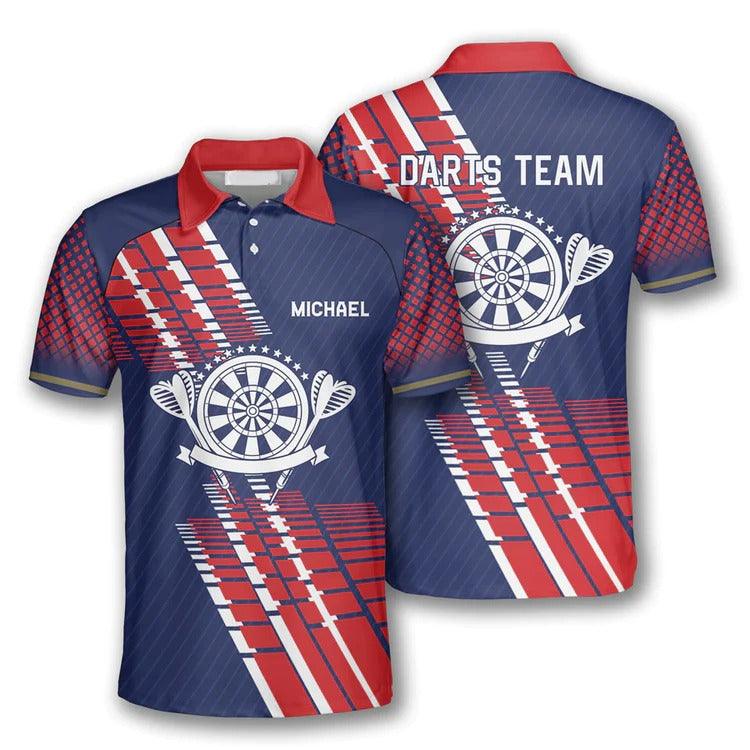 Customized Darts Polo Shirt, Darts Blue Red Team Polo Shirt, Personalized Name Polo Shirt For Men - Perfect Gift For Darts Lovers, Darts Players - Amzanimalsgift