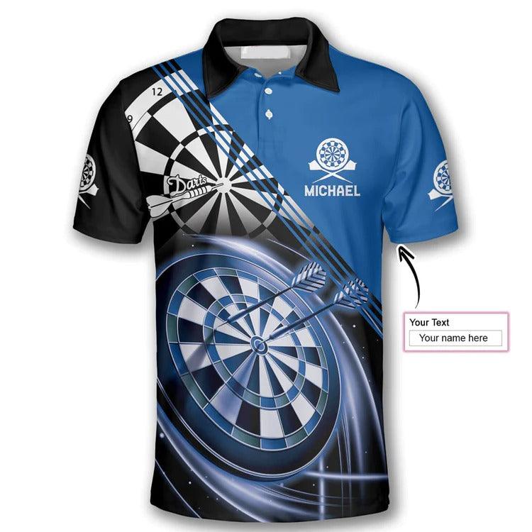 Customized Darts Polo Shirt, Darts Blue Version Emblem, Personalized Name Polo Shirt For Men - Perfect Gift For Darts Lovers, Darts Players - Amzanimalsgift