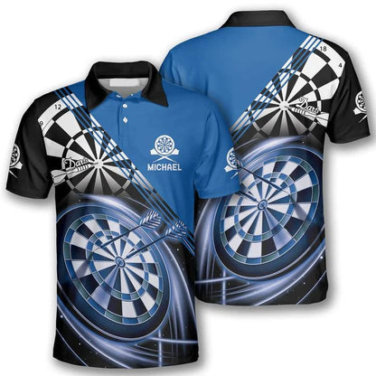 Customized Darts Polo Shirt, Darts Blue Version Emblem, Personalized Name Polo Shirt For Men - Perfect Gift For Darts Lovers, Darts Players - Amzanimalsgift