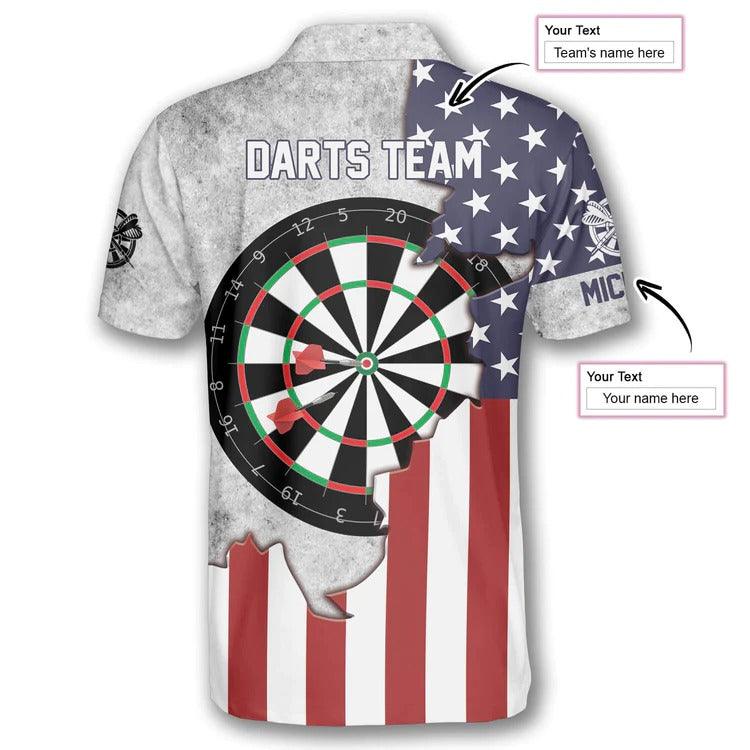 Customized Darts Polo Shirt, Darts Board USA Flag Team Polo Shirt, Personalized Name Polo Shirt For Men - Perfect Gift For Darts Lovers, Darts Players - Amzanimalsgift