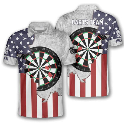 Customized Darts Polo Shirt, Darts Board USA Flag Team Polo Shirt, Personalized Name Polo Shirt For Men - Perfect Gift For Darts Lovers, Darts Players - Amzanimalsgift
