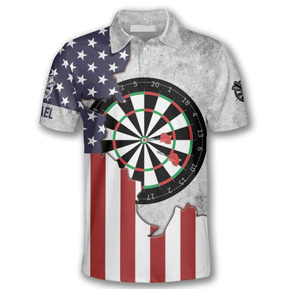 Customized Darts Polo Shirt, Darts Board USA Flag Team Polo Shirt, Personalized Name Polo Shirt For Men - Perfect Gift For Darts Lovers, Darts Players - Amzanimalsgift