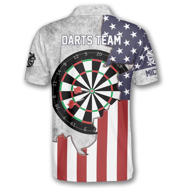 Customized Darts Polo Shirt, Darts Board USA Flag Team Polo Shirt, Personalized Name Polo Shirt For Men - Perfect Gift For Darts Lovers, Darts Players - Amzanimalsgift