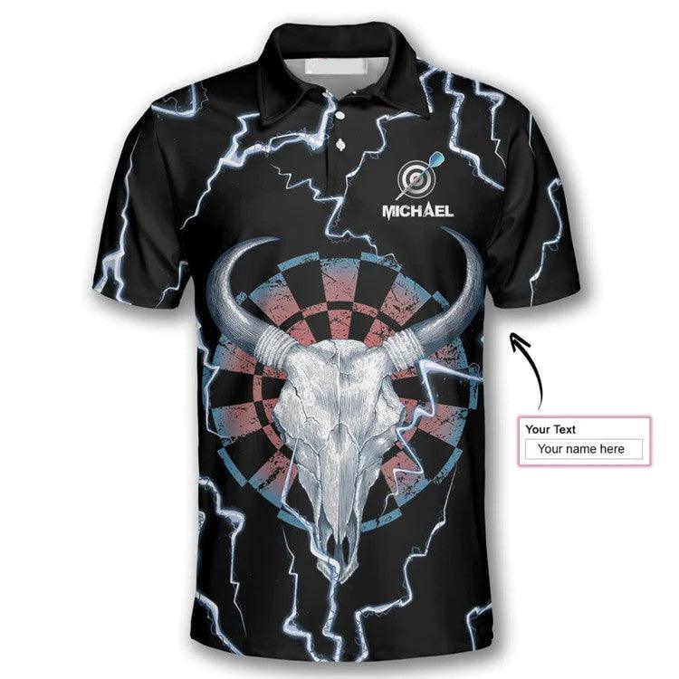 Customized Darts Polo Shirt, Darts Bullseye Thunder Skull, Personalized Name Polo Shirt For Men - Perfect Gift For Darts Lovers, Darts Players - Amzanimalsgift