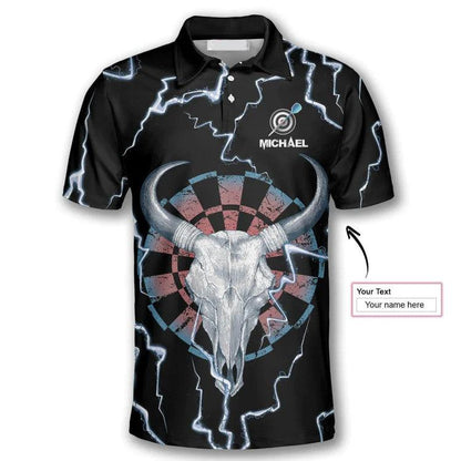 Customized Darts Polo Shirt, Darts Bullseye Thunder Skull, Personalized Name Polo Shirt For Men - Perfect Gift For Darts Lovers, Darts Players - Amzanimalsgift