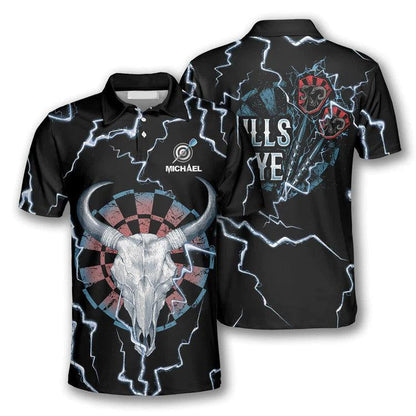 Customized Darts Polo Shirt, Darts Bullseye Thunder Skull, Personalized Name Polo Shirt For Men - Perfect Gift For Darts Lovers, Darts Players - Amzanimalsgift