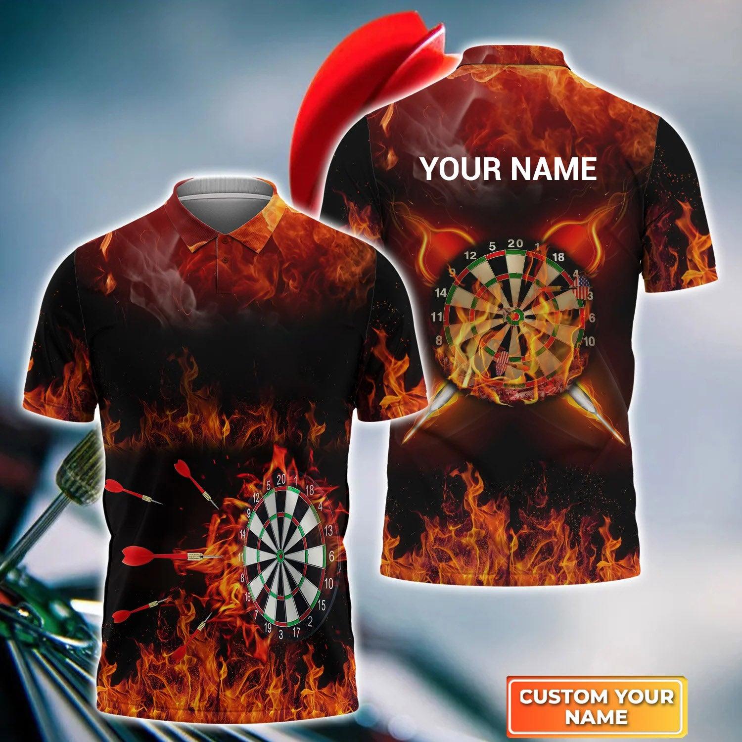 Customized Darts Polo Shirt, Darts Fire, Personalized Name Polo Shirt For Men - Perfect Gift For Darts Lovers, Darts Players - Amzanimalsgift