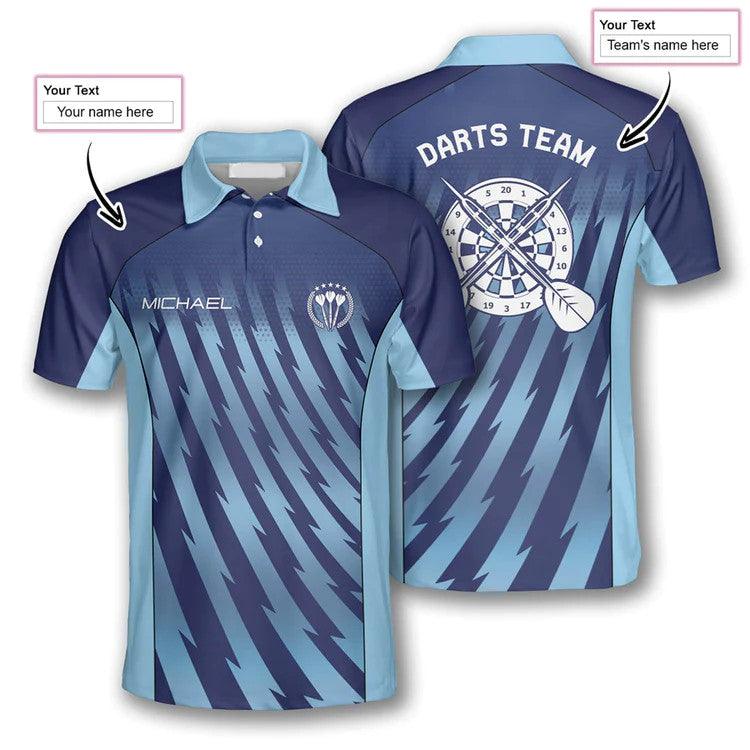 Customized Darts Polo Shirt, Darts Gradient Blue Team Polo Shirt, Personalized Name Polo Shirt For Men - Perfect Gift For Darts Lovers, Darts Players - Amzanimalsgift