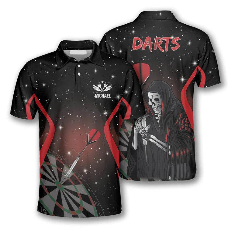 Customized Darts Polo Shirt, Darts Grim Reaper Stars Personalized Name Polo Shirt For Men - Perfect Gift For Darts Lovers, Darts Players - Amzanimalsgift