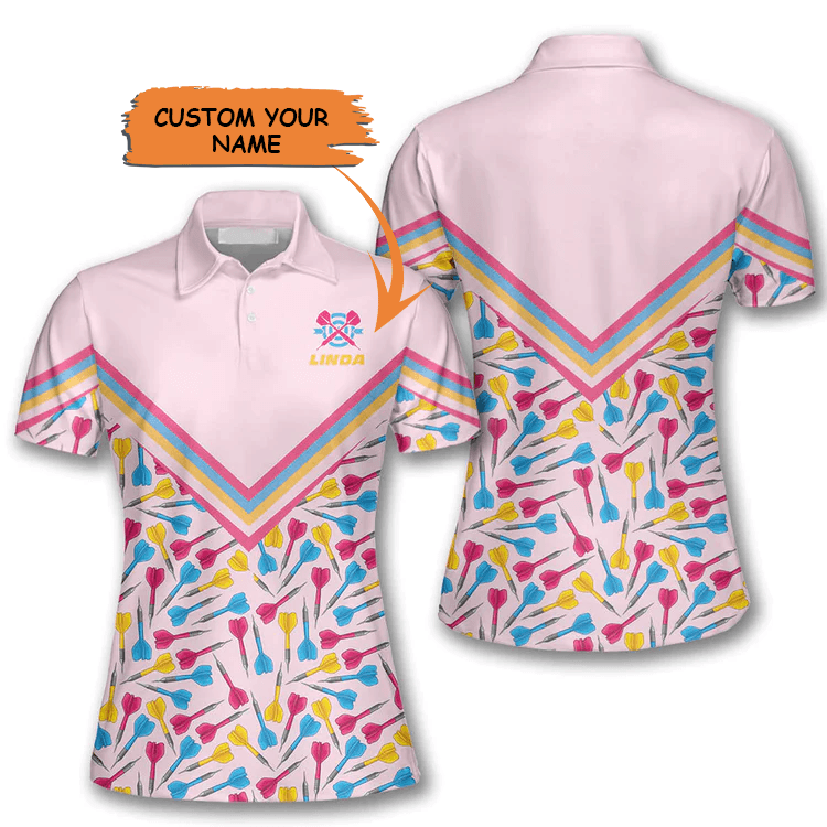 Customized Darts Polo Shirt, Darts Light Pink, Personalized Name Polo Shirt For Women - Perfect Gift For Darts Lovers, Darts Players - Amzanimalsgift