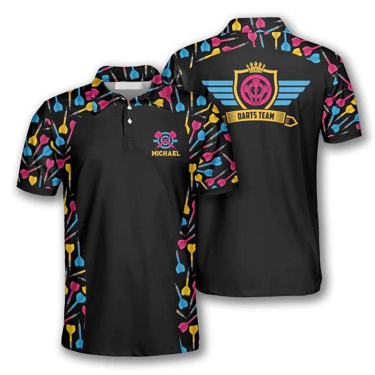 Customized Darts Polo Shirt, Darts Pattern Crown Emblem Team, Personalized Name Polo Shirt For Men - Perfect Gift For Darts Lovers, Darts Players - Amzanimalsgift
