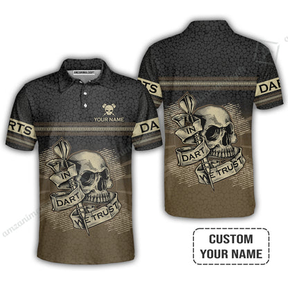 Customized Darts Women Polo Shirt, Darts Skull In Dart We Trust Polo Shirt For Women, Perfect Outfit For Darts Lovers, Darts Players
