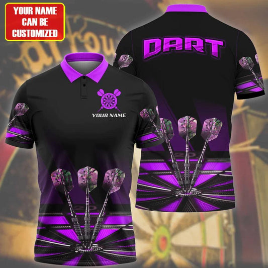 Customized Darts Polo Shirt, Darts Team Polo Shirt, Personalized Name Purple Darts Polo Shirt For Men - Perfect Gift For Darts Lovers, Darts Players - Amzanimalsgift