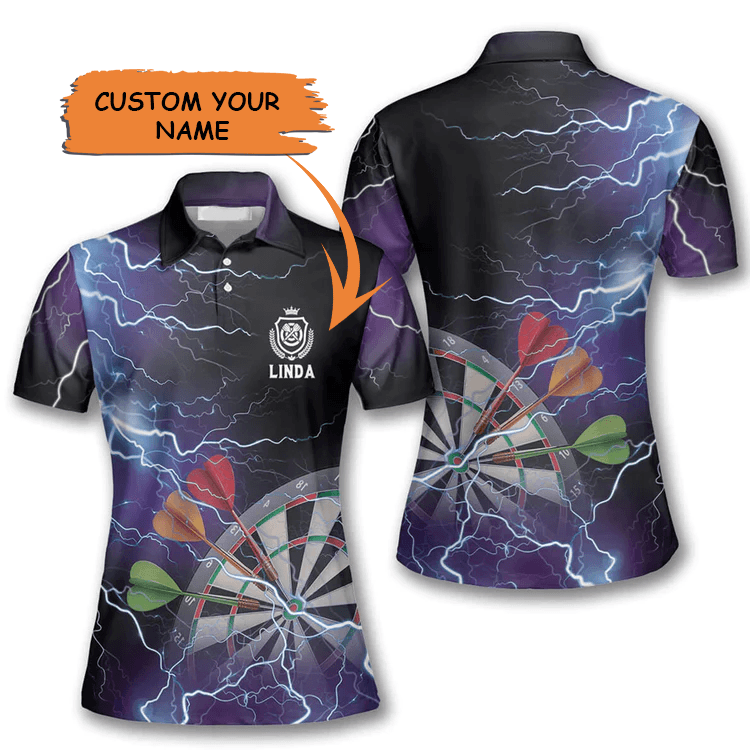 Customized Darts Polo Shirt, Darts Thunder Lightning, Personalized Name Polo Shirt For Women - Perfect Gift For Darts Lovers, Darts Players - Amzanimalsgift