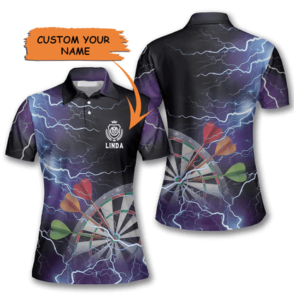 Customized Darts Polo Shirt, Darts Thunder Lightning, Personalized Name Polo Shirt For Women - Perfect Gift For Darts Lovers, Darts Players - Amzanimalsgift