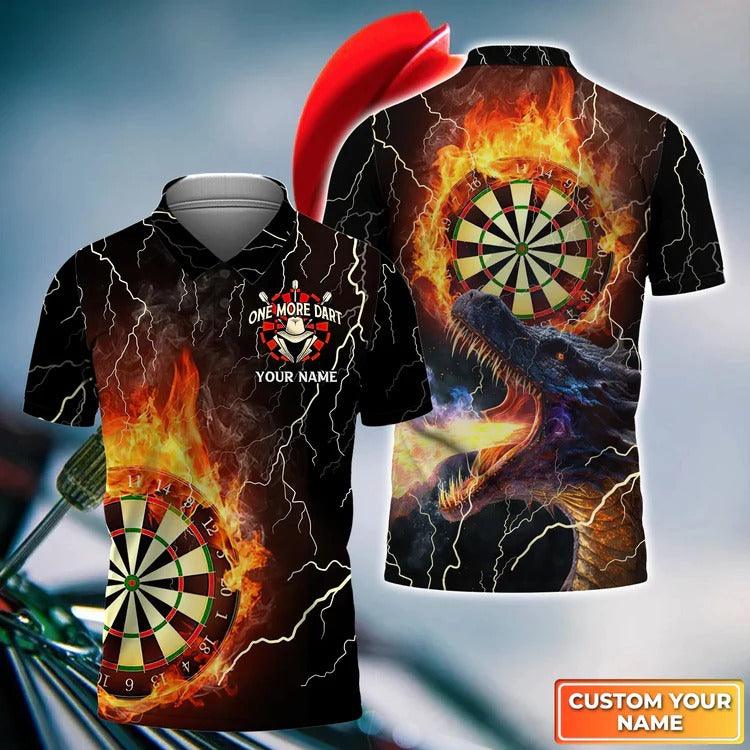 Customized Darts Polo Shirt, Flame Dartboard, Personalized Name Dragon And Darts Polo Shirt For Men - Perfect Gift For Darts Lovers, Darts Players - Amzanimalsgift