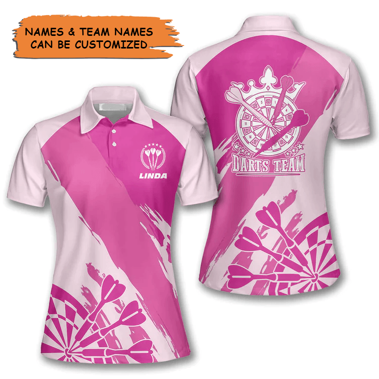 Customized Darts Polo Shirt, Light Dark Pink Team Shirt, Personalized Name Polo Shirt For Women - Perfect Gift For Darts Lovers, Darts Players - Amzanimalsgift