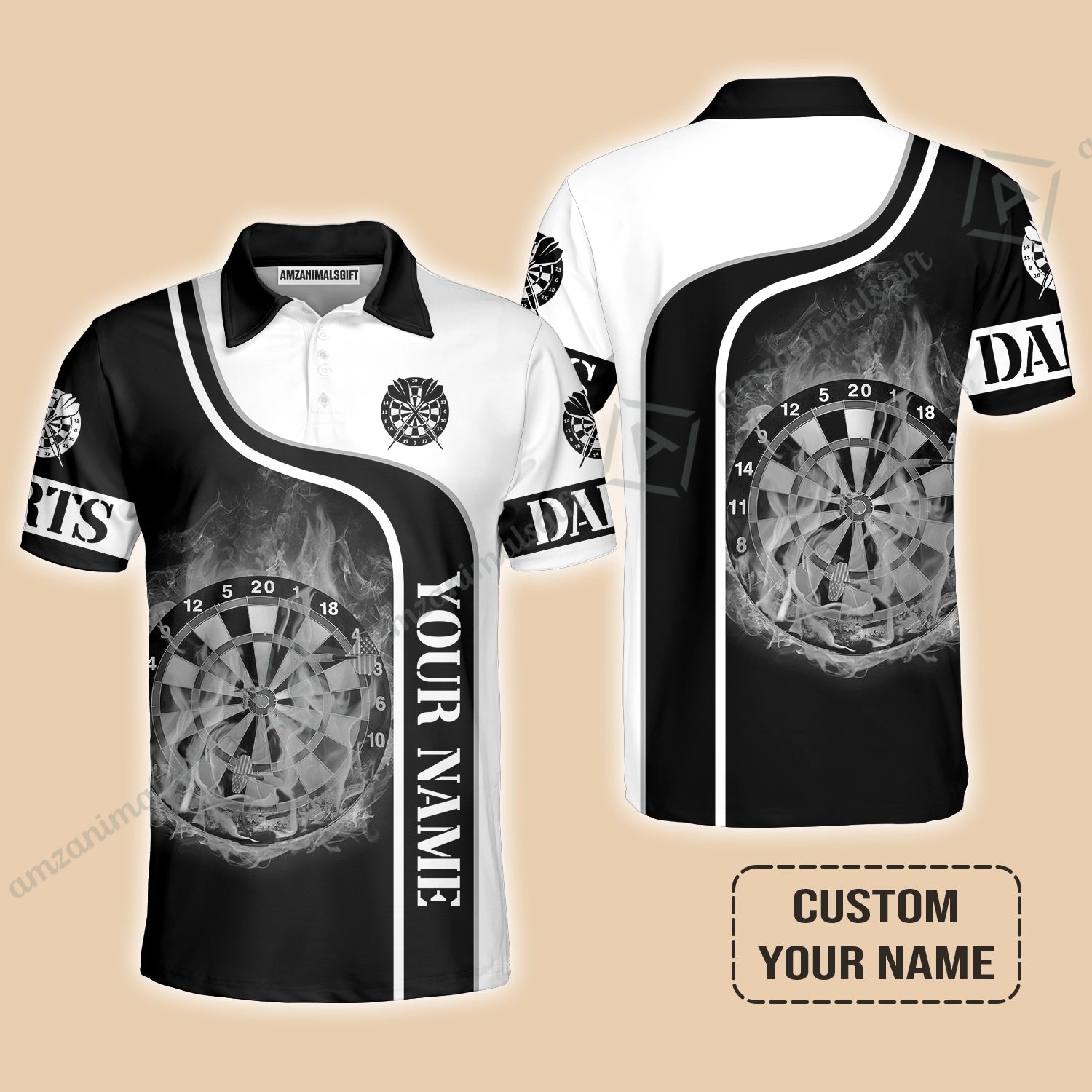 Customized Darts Polo Shirt, Personalized Darts Black And White Polo Shirt For Men And Women, Perfect Gift For Darts Lovers, Darts Players