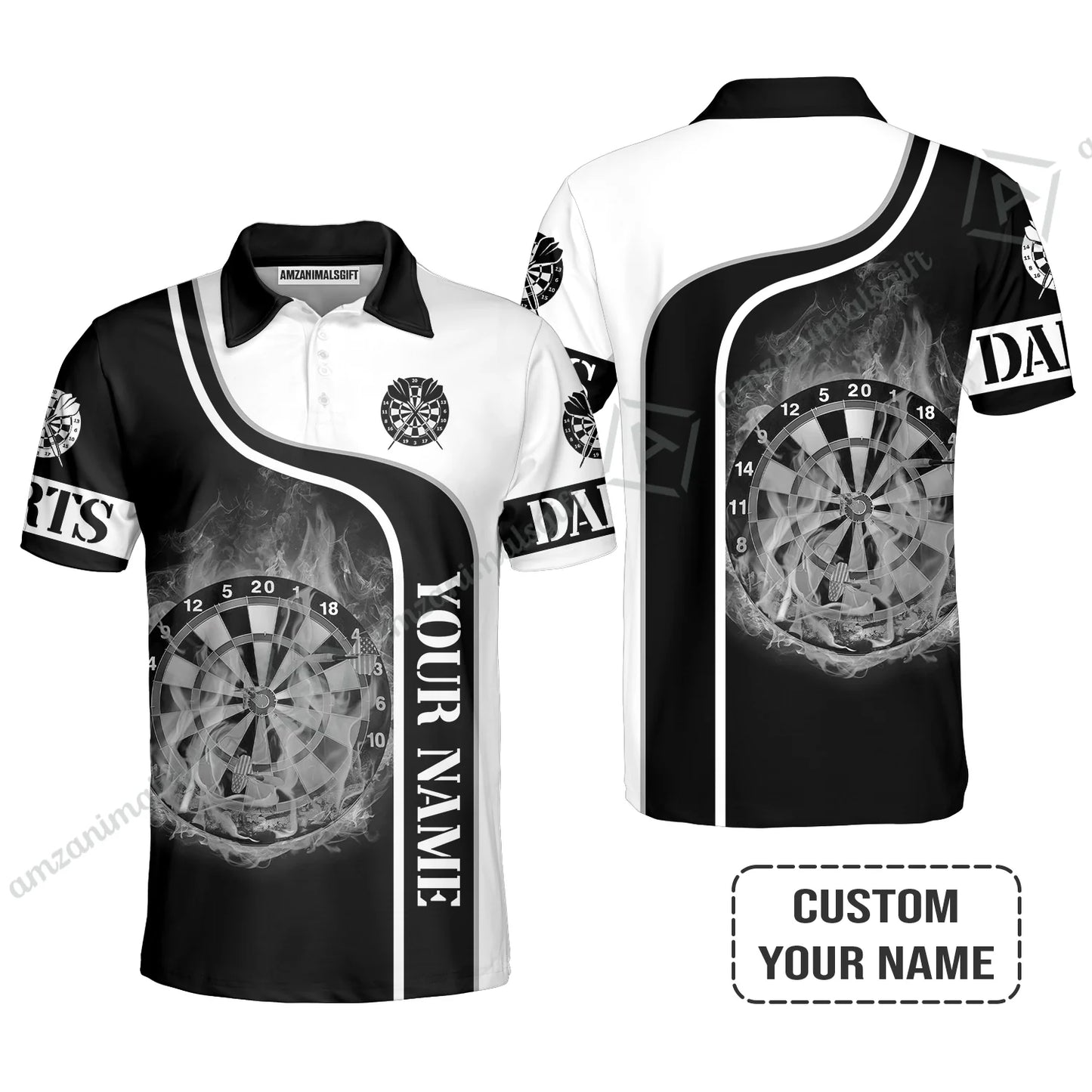 Customized Darts Polo Shirt, Personalized Darts Black And White Polo Shirt For Men And Women, Perfect Gift For Darts Lovers, Darts Players