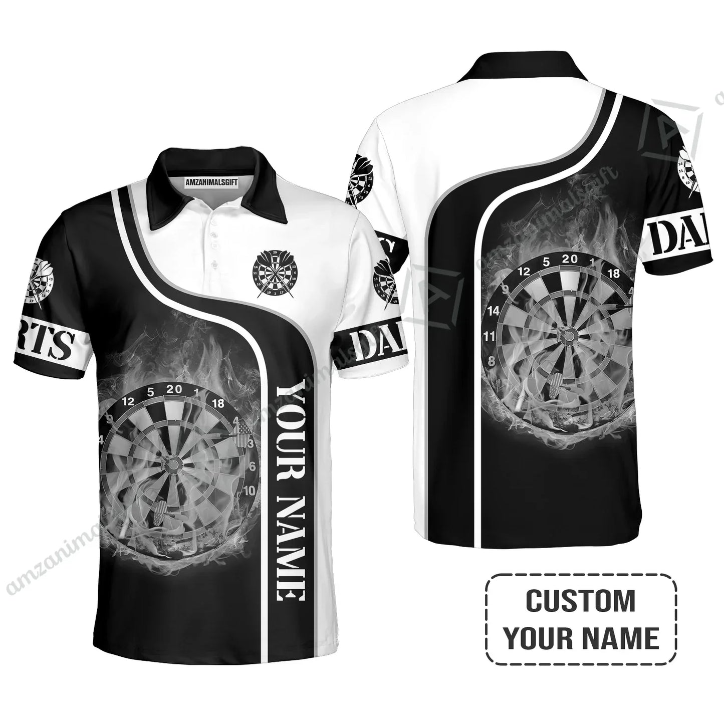 Customized Darts Long Polo Shirt, Personalized Darts Black And White Polo Shirt For Men And Women, Outfit For Darts Lovers, Darts Players