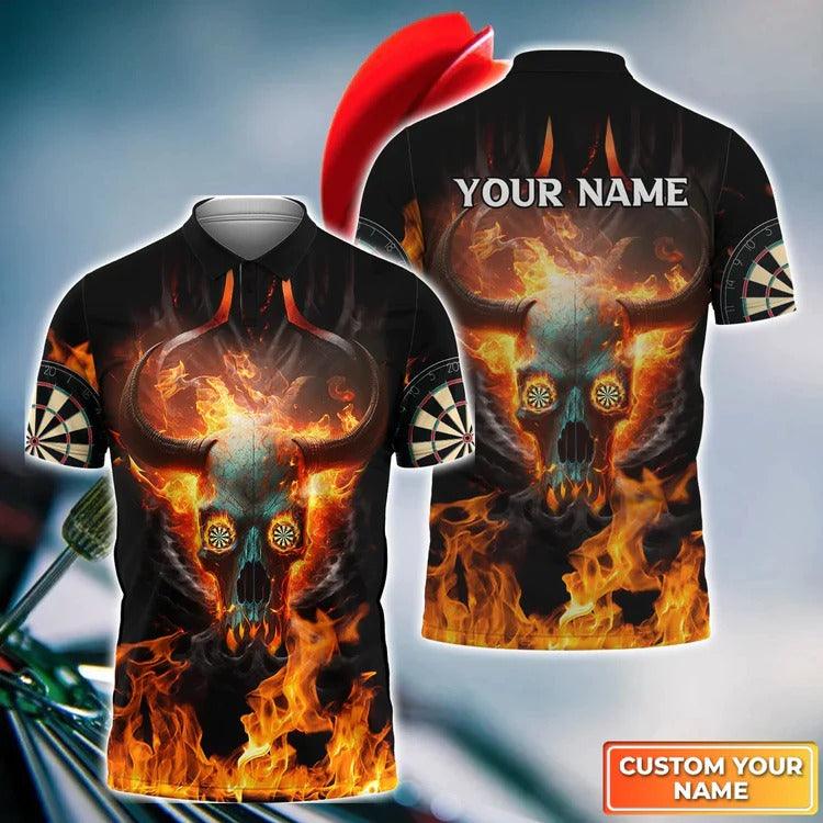 Customized Darts Polo Shirt, Personalized Name Flame Skull And Darts Polo Shirt For Men - Perfect Gift For Darts Lovers, Darts Players - Amzanimalsgift