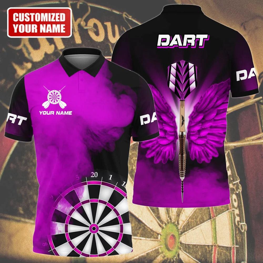 Customized Darts Polo Shirt, Purple Darts Wings, Personalized Name Polo Shirt For Men - Perfect Gift For Darts Lovers, Darts Players - Amzanimalsgift