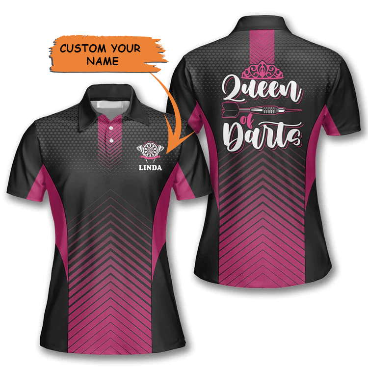 Customized Darts Polo Shirt, Queen Of Darts Black Pink, Personalized Name Polo Shirt For Women - Perfect Gift For Darts Lovers, Darts Players - Amzanimalsgift