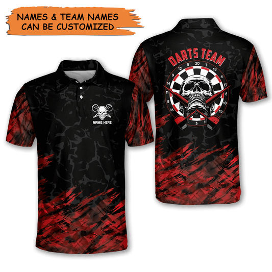 Customized Darts Polo Shirt, Skull Darts Flame Team Polo Shirt, Personalized Name Polo Shirt For Men - Perfect Gift For Darts Lovers, Darts Players - Amzanimalsgift