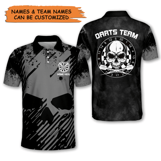 Customized Darts Polo Shirt, Skull Darts Team Polo Shirt, Personalized Team Name Polo Shirt For Men - Perfect Gift For Darts Lovers, Darts Players - Amzanimalsgift