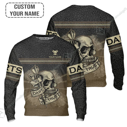Customized Darts Long Polo Shirt, Darts Skull In Dart We Trust Polo Shirt For Men And Women, Perfect Outfit For Darts Lovers, Darts Players