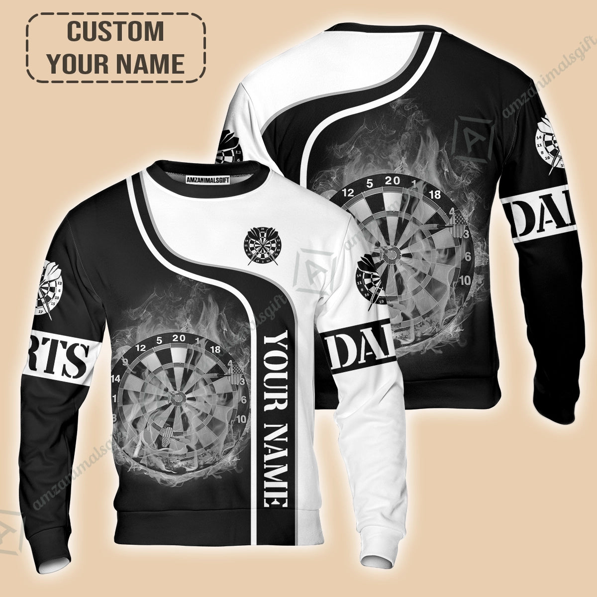 Customized Darts Sweatshirt, Personalized Darts Black And White Sweatshirt For Men And Women, Perfect Outfit For Darts Lovers, Darts Players