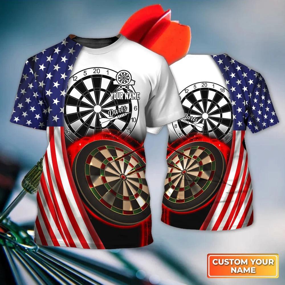 Customized Darts T Shirt, American Flag Dartboard, Personalized Name Skull And Darts T Shirt For Men - Perfect Gift For Darts Lovers, Darts Players - Amzanimalsgift