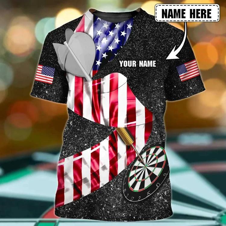 Customized Darts T Shirt, American Flag Pattern Darts, Personalized Name T Shirt For Men - Perfect Gift For Darts Lovers, Darts Players - Amzanimalsgift