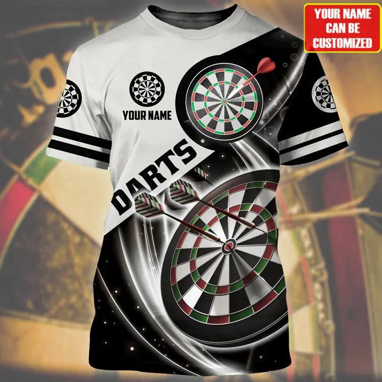 Customized Darts T Shirt, Black And White Darts, Personalized Name T Shirt For Men - Perfect Gift For Darts Lovers, Darts Players - Amzanimalsgift