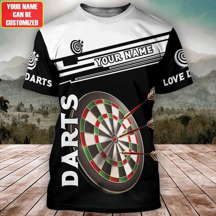 Customized Darts T Shirt, Black And White T Shirt, Personalized Name T Shirt For Men - Perfect Gift For Darts Lovers, Darts Players - Amzanimalsgift