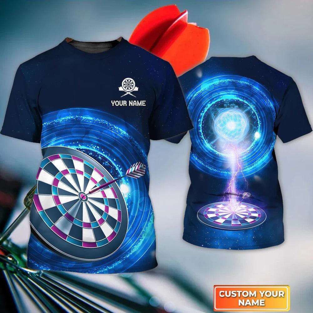 Customized Darts T Shirt, Blue Dartboard Lightning Shirt, Personalized Name T Shirt For Men - Perfect Gift For Darts Lovers, Darts Players - Amzanimalsgift