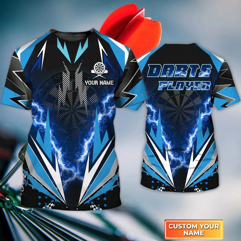 Customized Darts T Shirt, Blue Darts Player Thunder Lightning, Personalized Name T Shirt For Men - Perfect Gift For Darts Lovers, Darts Players - Amzanimalsgift