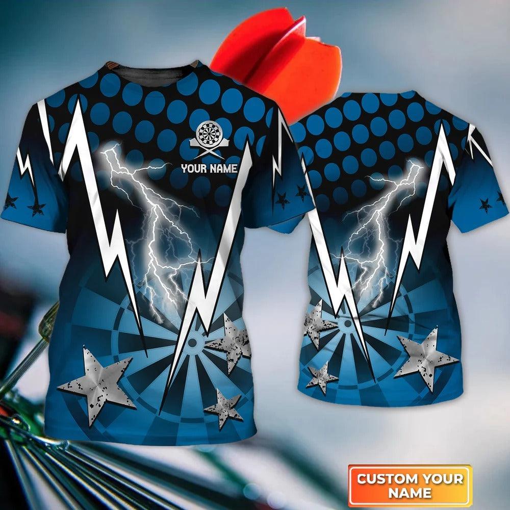 Customized Darts T Shirt, Blue Darts Thunder And Lightning, Personalized Name T Shirt For Men - Perfect Gift For Darts Lovers, Darts Players - Amzanimalsgift