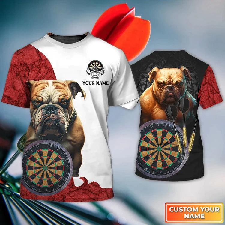 Customized Darts T Shirt, Bulldog And Darts Personalized Name T Shirt For Men - Perfect Gift For Darts Lovers, Darts Players - Amzanimalsgift