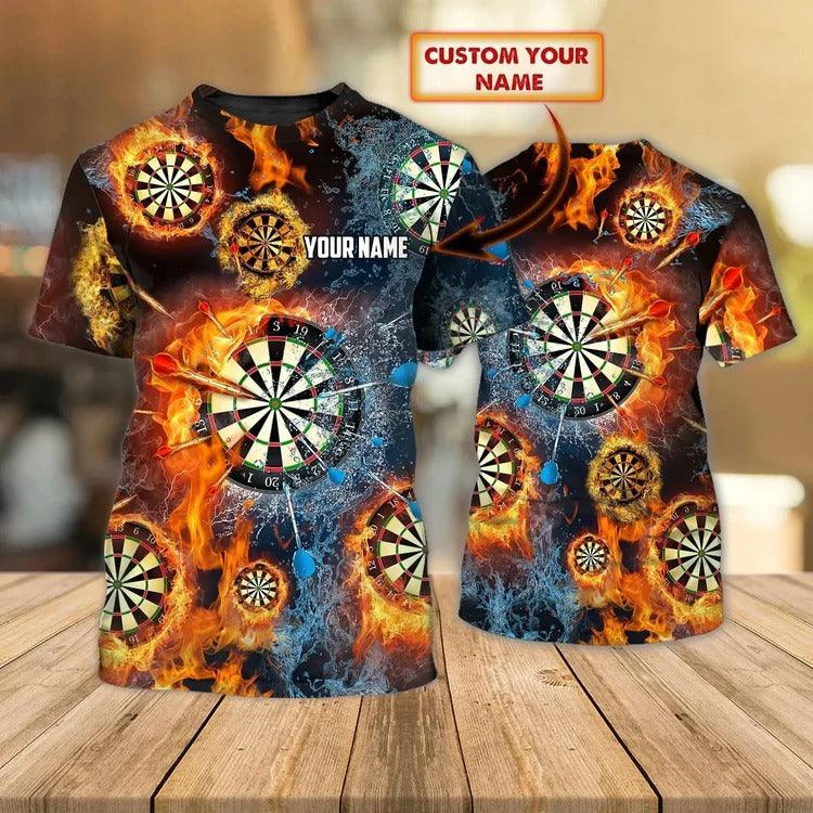 Customized Darts T Shirt, Bullseye Dartboard Flame, Personalized Name T Shirt For Men - Perfect Gift For Darts Lovers, Darts Players - Amzanimalsgift