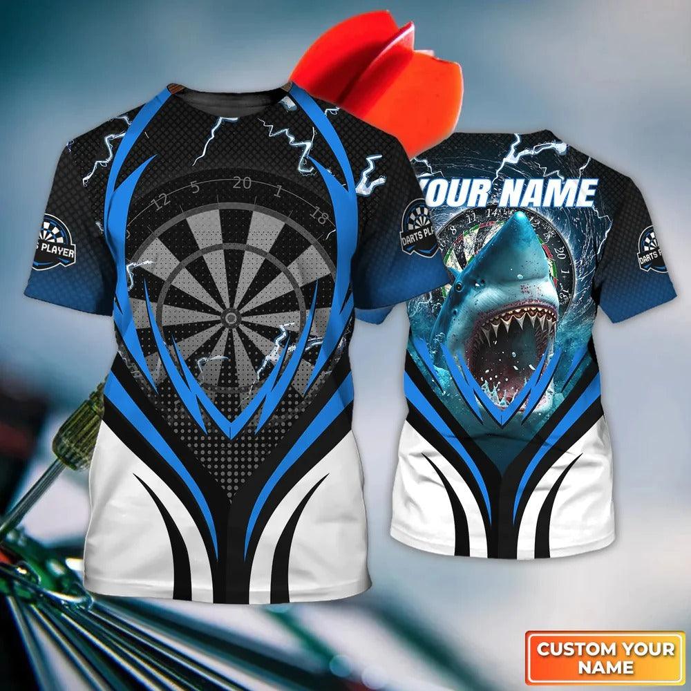 Customized Darts T Shirt, Bullseye Dartboard, Personalized Name Shark And Darts T Shirt For Men - Perfect Gift For Darts Lovers, Darts Players - Amzanimalsgift