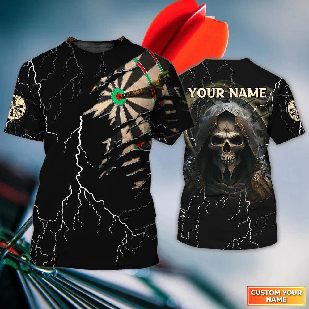 Customized Darts T Shirt, Bullseye Dartboard Thunder Grim Reaper, Personalized Name T Shirt For Men - Perfect Gift For Darts Lovers, Darts Players - Amzanimalsgift